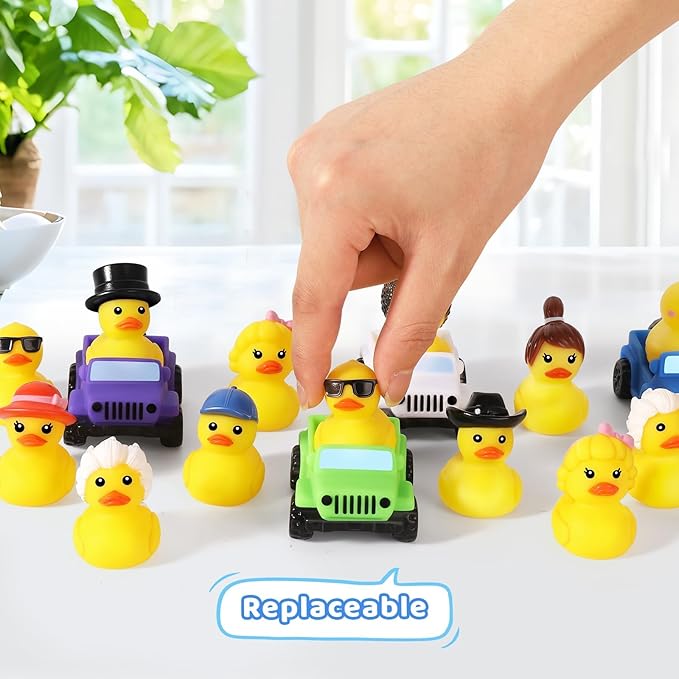 40 Pcs Rubber Ducks for Jeeps, 20 Ducks 2.8 Inch Assortment with 20 Colors Cars, Collectible Vehicle Dashboard Decorations, Easter Basket Stuffers for Kids Party Favors, Baby Bath Toys Birthday Gifts