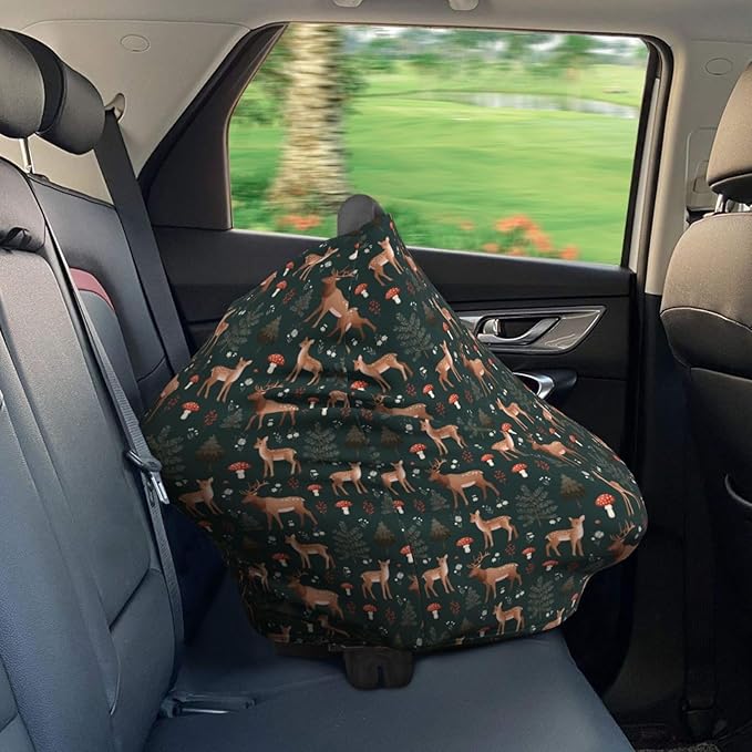 Deers Forest Mushroom Baby Car Seat Covers Carseat Canopy Soft Infant Stroller Cover Nursing Breastfeeding Covers for Girls Boys Newborn