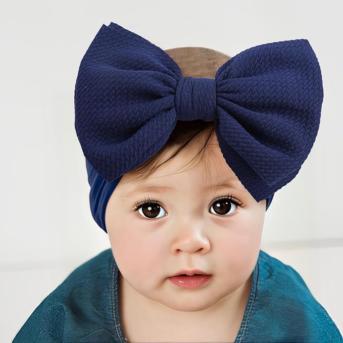HAIRBAND 5 Pack - For Girls Baby Headbands with Bows Elastics Hairbands Oversized Head Wraps Infant Toddlers Kids Navy