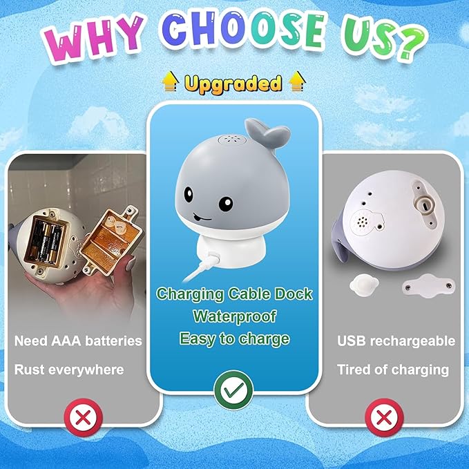 Gigilli Baby Bath Toys, Light Up Whale Sprinkler Bath Toys for Kids Ages 1-3, Pool Water Table Bathtub Fountain Toy for Toddler 6-12 Months, Easter Basket Stuffers Birthday 1 Year Old Boys Girls Gifts