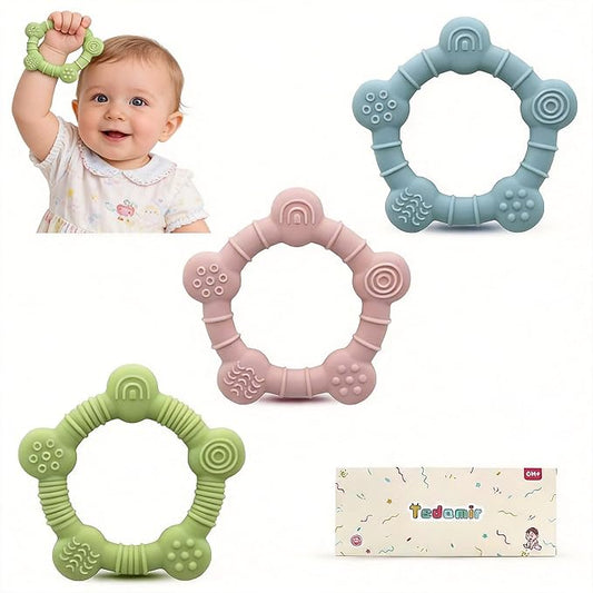 Easter Baby Teething Toys Baby Essentials & Infant Toys Silicone Teether for Babies 0 3 6Months Baby Chew Toys Newborn Learning Developmental Teether Relief Toys with 3pack Baby Toys Gifts Box