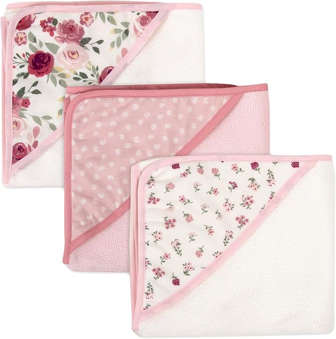 Hooded Baby Bath Towel and Washcloth 6 Piece Set for Newborns, Infants & Toddlers, Boys & Girls Baby Hooded Towels Set (Roses & Blossoms)