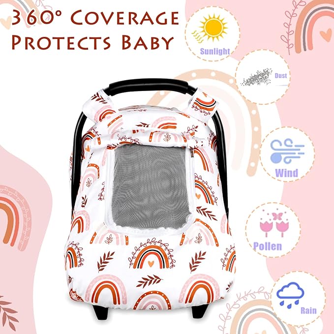 Baby Rainbow Car Seat Covers and Infant Blankets Double Layer Soft Minky and Dot Fabric Perfect