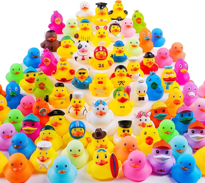 100Pcs Rubber Ducks in Bulk for Jeeps, Bath Toys Party Favors – Cute Mini Ducks with Unique Designs, Floating Toys for Kids, Pool, Car Decoration, Easter Gifts
