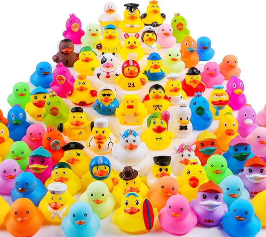 100Pcs Rubber Ducks in Bulk for Jeeps, Bath Toys Party Favors – Cute Mini Ducks with Unique Designs, Floating Toys for Kids, Pool, Car Decoration, Easter Gifts