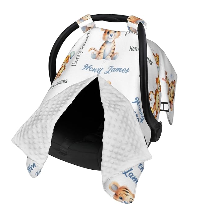 Personalized Winter Baby Car Seat Cover with Name Tigger Winter Car Seat Cover for Baby Seat or Stroller Custom Infant Car Seat Covers Minky Blankets Nursing Cover Breastfeeding Scarf