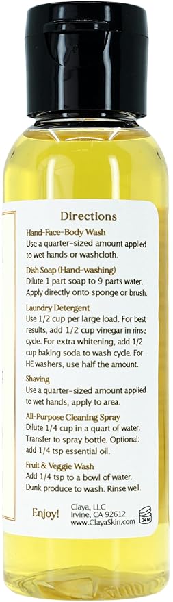 Claya Tea Tree Liquid Castile Soap – Organic Ingredients, Biodegradable, Gentle for Sensitive Skin, Versatile Uss and Travel Size (2 pack of 2 fl oz)