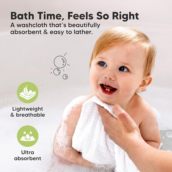 5-Pack Muslin Baby Washcloths for Newborn – 12x12 Soft Absorbent Organic Cotton Muslin Wash Cloths for Babies Girl, Boy, Infant, Toddlers,Kids Face Towel,Bath Essentials,Baby Burp Rags (Muted Pastel)