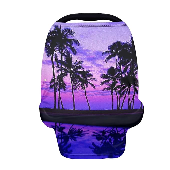 Purple Car Seat Covers for Babies,Multi-Purpose Palm Tree Hawaiian Privacy Nursing Covers & Breastfeeding Scarf Baby Shower Gifts for Mom Unverisal Fit