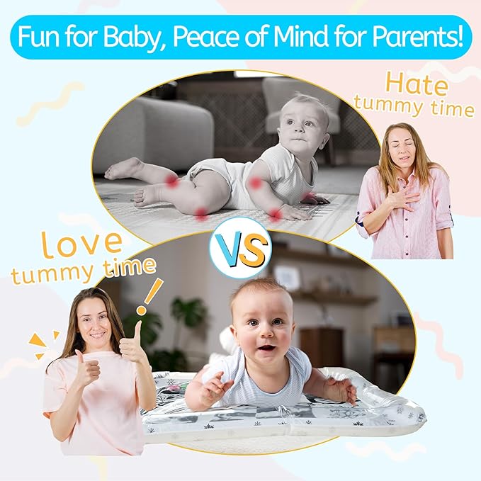 Black and White High Contrast Tummy Time Water Mat for Babies – Sensory Newborn Toys for Brain & Visual Development – Montessori Infant Play Mat for Core Strength & Motor Skills (1-9 Months)