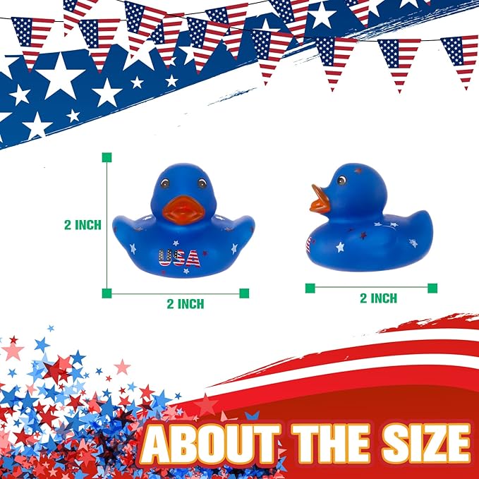 Sratte 50 Pcs Patriotic Rubber Ducks 2'' Blue Red White Mini Ducks in Bulk for USA 4th of July Memorial Day Independence Day Party Favors Decor Supplies Star Rubber Baby Bath Toys for Kids Adults
