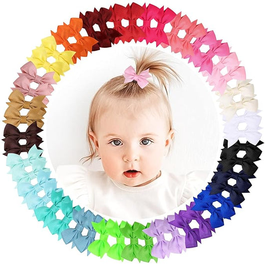 48PCS OAOLEER Fully Lined Hair Clips and Bows for Baby Girls, Infants & Toddlers - Tiny Alligator Clips in 24 Color Pairs (Style D-48pcs)