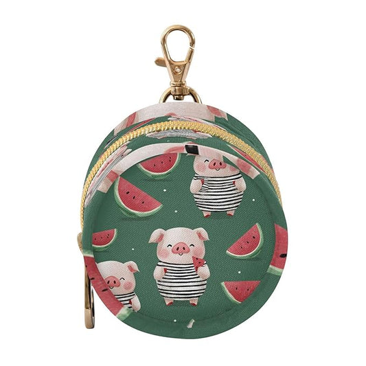 Pacifier Holder with Clip Pacifier Case for Diaper Bag Round Baby Pacifier Pouch Box Bag Portable Dark Green Pig and Watermelon
