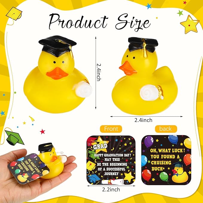 Gemscream 30 Pcs Graduation Rubber Ducks with Party Cards Mini Ducky Favors Graduation Cap and Certificate for Pool Bath Toys Gifts Party Supplies(Yellow)