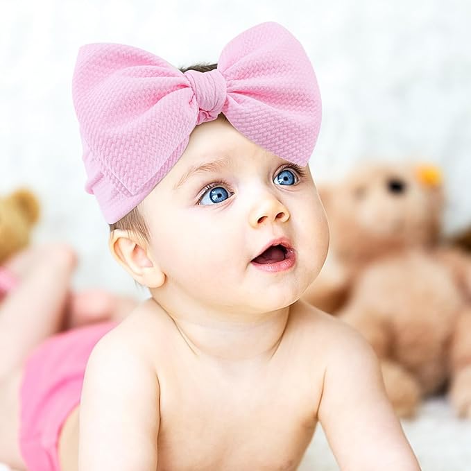 YanJie 3PCS 7'' Big Bows Baby Girls Headbands Soft Stretchy Newborn Bows Infant Baby Hair Bows Toddler Headwrap Hair Accessories Khaki Beige Light Pink