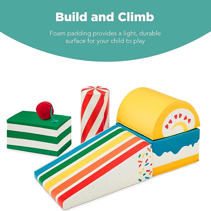 Best Choice Products Soft Foam Climbing Blocks for Toddlers, 5-Piece Baby Play Set, Easy-Clean Vinyl Foam Shapes, Safe Certified Materials, Early Learning Motor Skill Development Toy - Treats