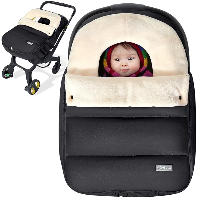 Orzbow Baby Car Seat Cover, Universal Winter Car Seat Cover with Adjustable Collar, Waterproof Carseat Covers Baby with Zipper, Warm Coral Fleece, Detachable and Machine Washable, Black