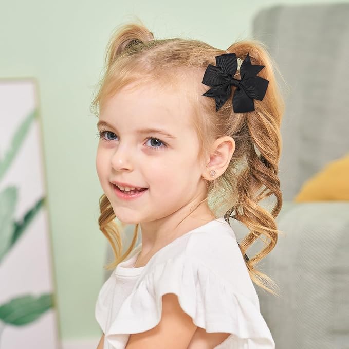 Choicbaby 3 Inches Hair Bows for Girls Black Grosgrain Ribbon Pinwheel Hair Bows Clips Toddler Hair Clips for Birthday Baby Shower Gifts 6 Pack Photo Props