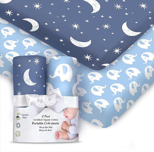 100% Organic Cotton Fitted Sheets Fit and are Compatible with Graco Pack n Play, Babyletto, Pamo Babe, Hiccapop, Dream on Me, Evenflo, Baby Trend Portable/Mini Crib/Playards. 2 Pk