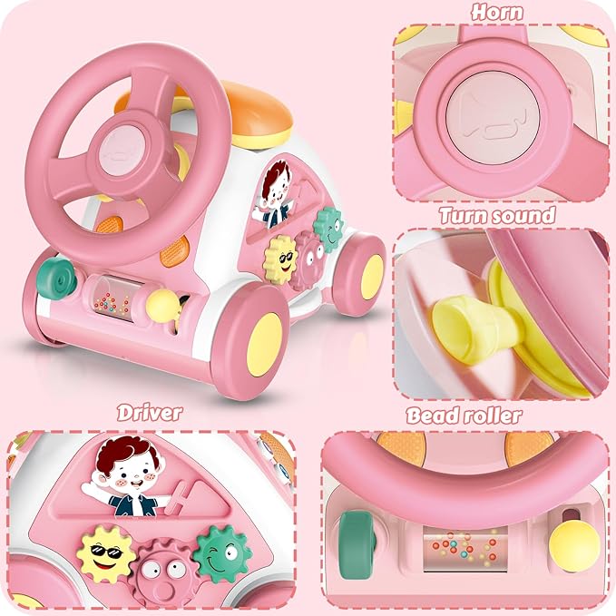 Toddler Toys for 1+ Year Old Girls - Music Toys Age 1-2 Learning Toys with Car/Sound/Music/Steering Wheel/Telephone/Lights Multi-Functional Car Early Educational Birthday Gift for Girl