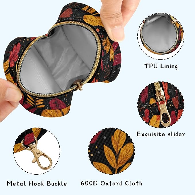 Pacifier Holder with Clip Pacifier Case for Diaper Bag Round Baby Pacifier Pouch Box Bag Portable Autumn Leaf Pattern Colorful