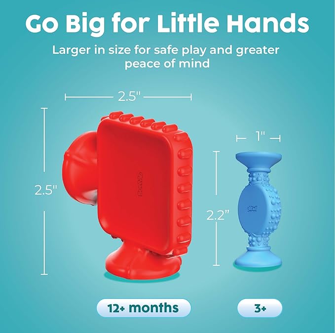 BUNMO Big Shapes Textured Suction Bath Toys for Toddlers 1–3 (5 Pack), Extra Large Silicone Bathtub Toys, BPA-Free Suction Cup Toys, Bath Toys for Kids Ages 1+, Sensory Bath Toys