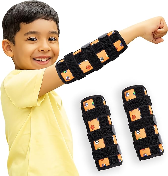 JFHNMLW 2 Pcs Thumb Sucking Deterrent, Yellow Ball Sports Elbow Thumb Guard for Thumb Sucking, Nail Biting Treatment for Kids Prevention Anti Nose Picking for Boys Girls Finger Sucking Prevention