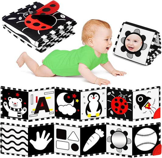 BBWOO High Contrast Baby Toys for Newborn, Tummy Time Mirror, Black and White Baby Toy for 0-6 Months, Soft Montessori Visual Stimulation Infant Book, Boy Girl Shower Gift, Easter Basket Stuffers