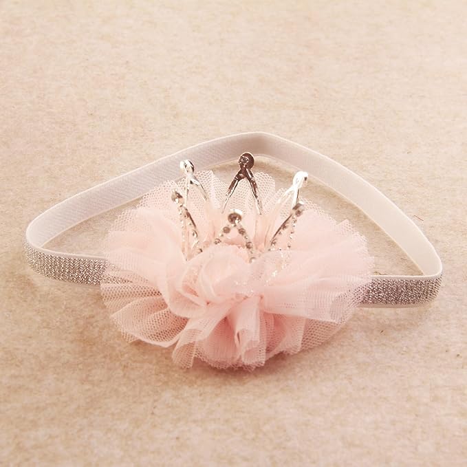 Nishine 1.3"x1.3" Mini Baby Girl Tulle Crown Headband Toddler Princess Crown Tiaras Birthday Photography (Silver, Elastic)