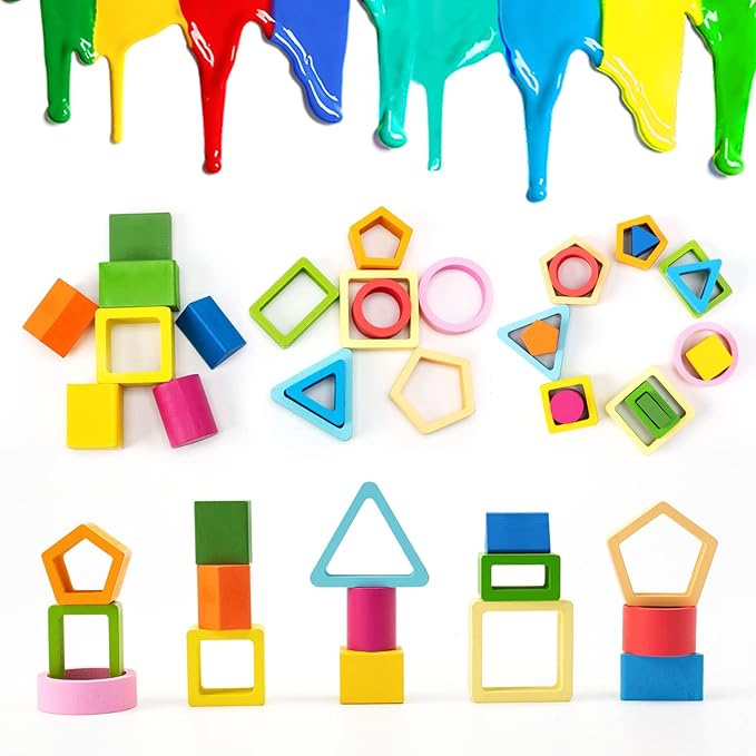 Symdiro Montessori Toys for 1 2 3 Year Old Boys Girls-Wooden Sorting & Stacking Toys for Baby Toddlers,Educational Shape Color Sorter Preschool Kids Gifts…