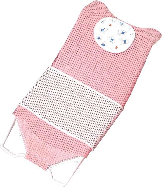 Fafeicy Baby Bath Seat Support Non Slip Mesh Cushion Portable Bath Tub Seat Net for Newborns to Toddlers (Pink, PP Material, with Pillow and Slip Pad)