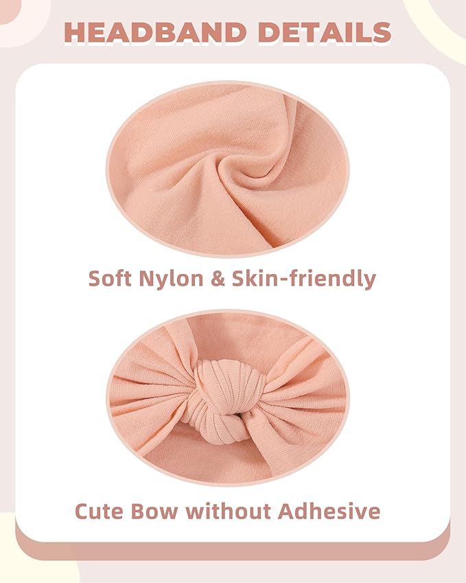 jollybows 10PCS Baby Girl Nylon Headbands Elastic Soft Turban Hair Bows Candy-Color Baby Hair Accessories for Toddlers and Infants