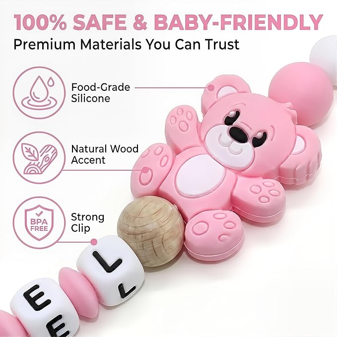 Handmade Pacifier Clip for Boy Silicone Bear Clip Pacifier Holder for Baby Boys and Girls Birthday Gift