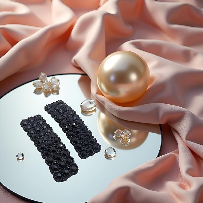 2Pcs Black Rhinestones Snap Hair Clips for Women Girls Rectangular Hairpins Korean Barrettes Hair Accessories, Clips and Barrettes, Baby Girls' Hair Clips