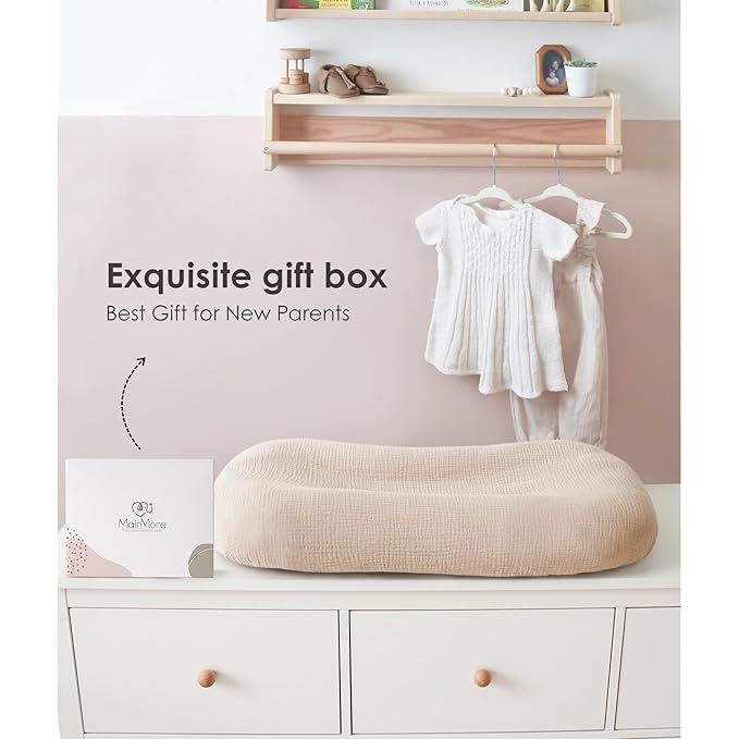 MairMore Muslin Baby Cover for Newborn, Soft and Breathable 100% Cotton Lounger Slipcover Neutral, Pack of 2(Caramel)