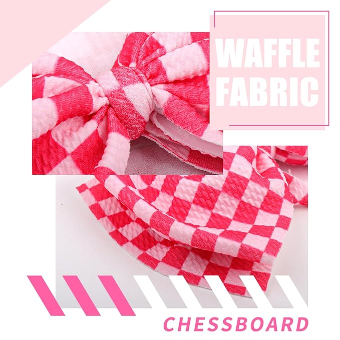 YanJie 2PCS 7’’ Hot Pink Bows for Baby Girls Checkered Headband Pink Bow Infants Toddler Hair Accessories Newborn Headbands Hair Bow Baby Clothes