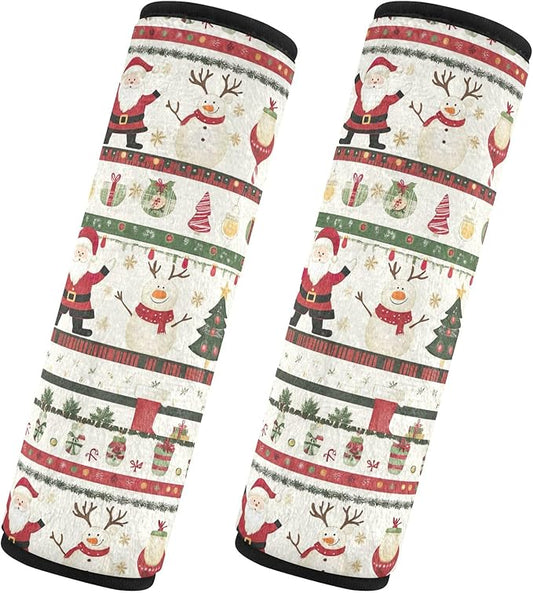 Cute Christmas Santa Claus Snowman Seat Belt Covers 2 Pack Comfortable Car Seat Strap Pads Shoulder Pad Auto Interior Accessories for Adults Kids