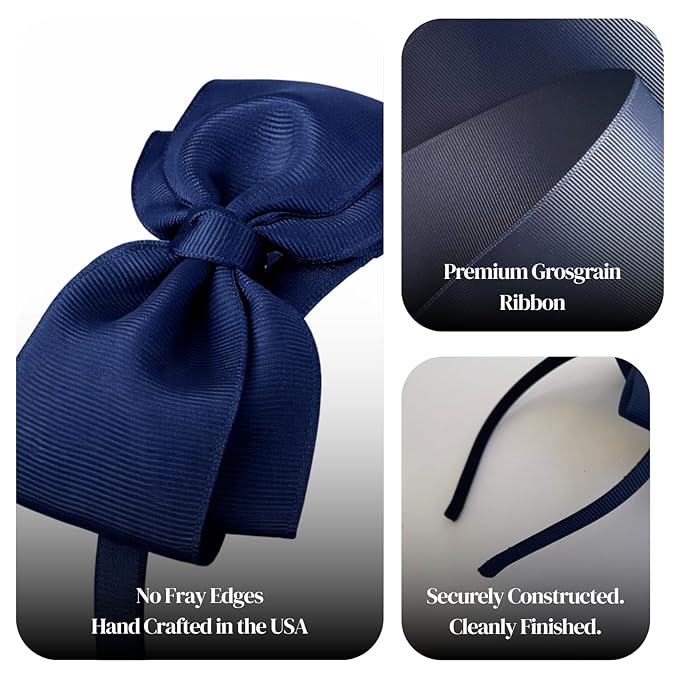 ClassExceed Navy Bow Headband for Girls 3–12 – School Uniform Hair Bow, Solid Color Ribbon Kids Headband for Everyday Wear