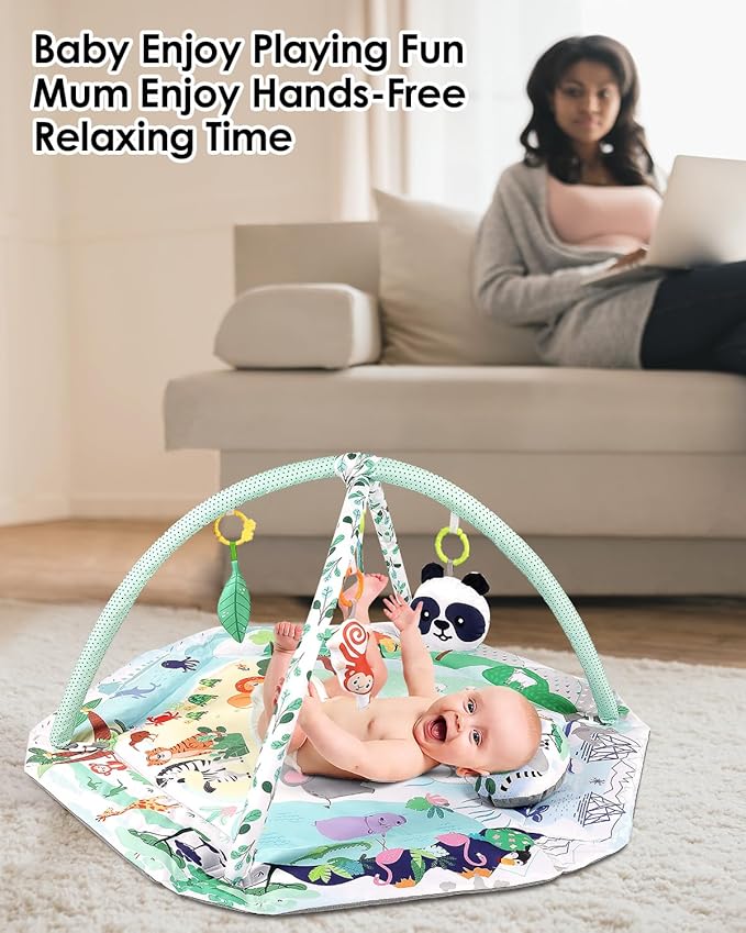 dearlomum 4-in-1 Interactive Activity Mat,Baby Play Mat with 6 Learning Toys, Motor Skill Development,Ball Pit with 18 Ocean Balls