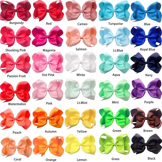 CÉLLOT 30Pcs Big 6 Inch Hair Bows for Girls Grosgrain Ribbon Bow Toddler Back to School Hair Accessories with Alligator Clips for Toddlers Schoolgirls Kids Teens