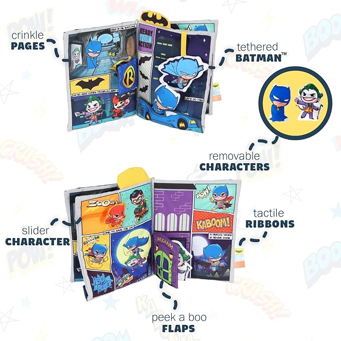 My First Comic Soft Book - Kids Preferred DC Comics The Batman Brave Little Heros Baby Crinkle Soft Sensory Book with Soft Fabric for Babies, 6.25x9 Inch