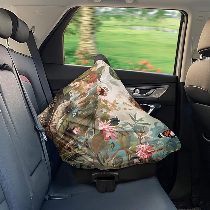 Wanyint Sloth Flower Butterfly Baby Car Seat Covers High Chair Canopy Shopping Cart Cover, Baby Breastfeeding Cover for Mothers