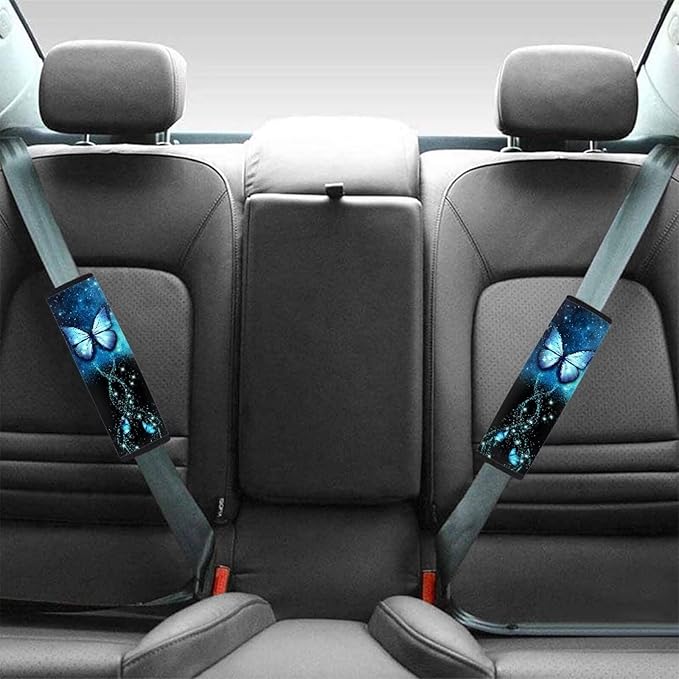Biyejit Galaxy Butterfly Car Accessories Seat Belt Covers Adult Seat Belt Shoulder Strap Covers for Women Girls Seatbelt Pads Universal Fit 2 Packs