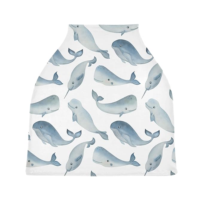 Watercolor Narwhal Whale Cachalot Beluga Animal Pattern Stretchy Baby Car Seat Cover Infant Canopy Nursing Covers Breastfeeding Cover Breathable Windproof Winter Scarf for Boys Girls