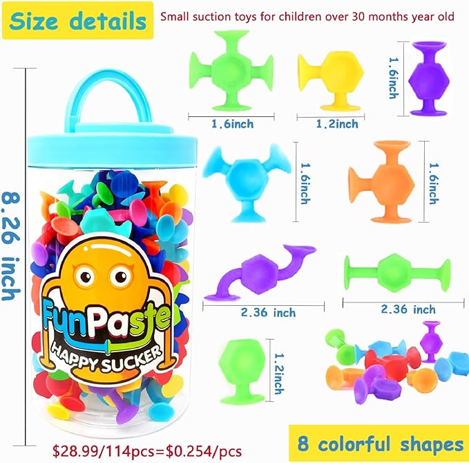 114pcs Suction Cup Bath Toys for Kids, Travel Essentials for Toddlers, Classroom Fidget Sensory Montessori Toy for 2-4, Stocking Stuffers Bathtub Toys for Ages 3-8 Boys Girls Autism