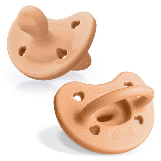 Chicco PhysioForma Luxe Orthodontic Pacifier for Babies 6-16 Months, One-Piece 100% Soft Silicone, Supports Breathing, Textured Shield & Handle, Sterilizing Case, BPA Free, 2-Pack, Cantaloupe