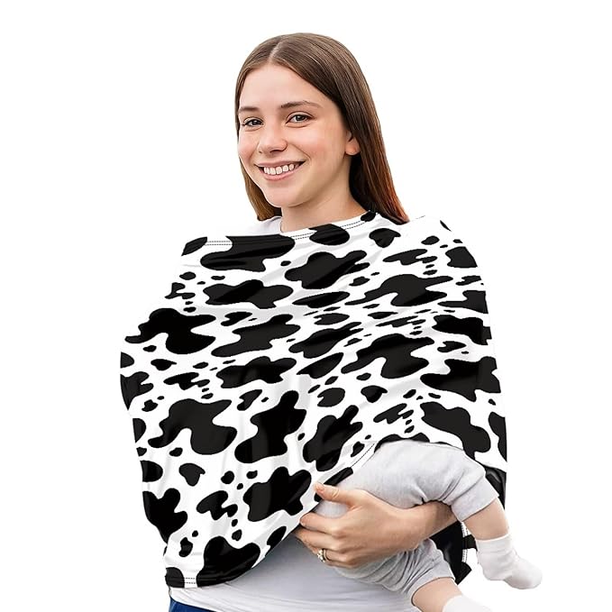 Forchrinse Cow Print Car Seat Cover for Babies Soft Breathable Breastfeeding Nursing Cover Infant Carseat Canopy Stroller Cover Easy Install