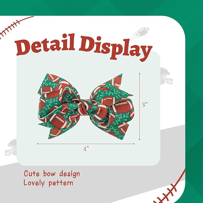 YanJie 2pcs 4'' Football Hair Bows Clips Glitter Ribbon Rugby Hair Clips Green Sports Theme Party Hair Accessories Baby Girl Football Outfit