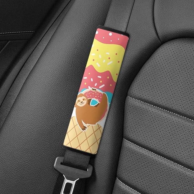 Biyejit 2 Pack Ice Cream Sloth Seat Belt Covers for Kids, Soft Seat Belt Cushion for Children, Anti-Slip Design Car Seat Belt Pads Cover for Girls and Boys Car Accessories