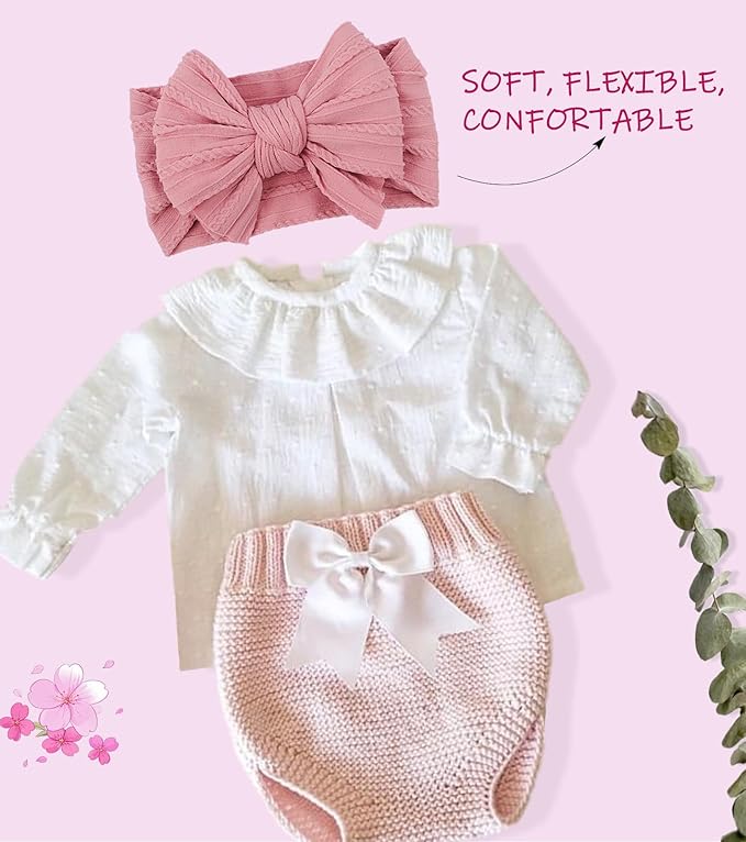 LemonSpace Handmade Baby Bows for baby girls Stretchy Nylon Hair Bands Hair Accessories with Headbands Bows for Newborn Baby Girls Infant Toddlers Kids Bow(Pink Brown light Beige)